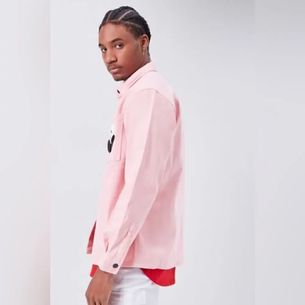 Pink Classic Fit Face Graphic Jean Shirt